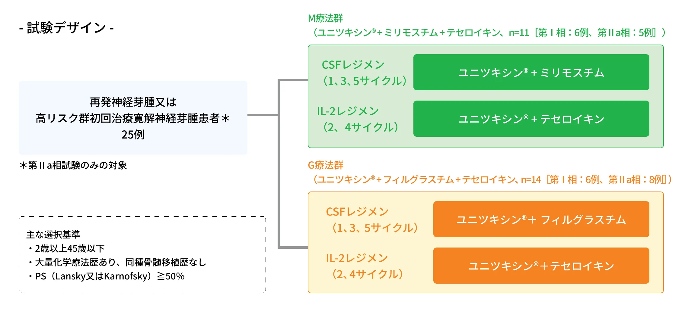 第Ⅱa相試験における投与サイクルを示す試験デザイン図