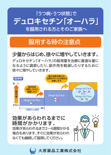 「うつ病・うつ状態」でデュロキセチン「オーハラ」を服用される方とそのご家族へ